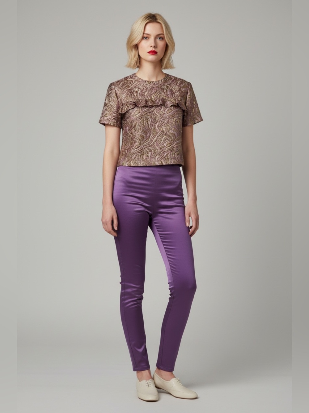 Prada Metallic Textured Short-Sleeve Top in Bronze
